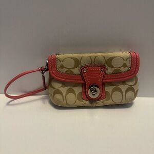 Vintage Coach Signature Leather Jacquard Twist Lock Wristlet Y2K